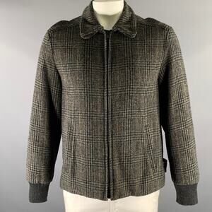 MARC JACOBS Size L Grey Black Glen Check Wool Zip Up Jacket